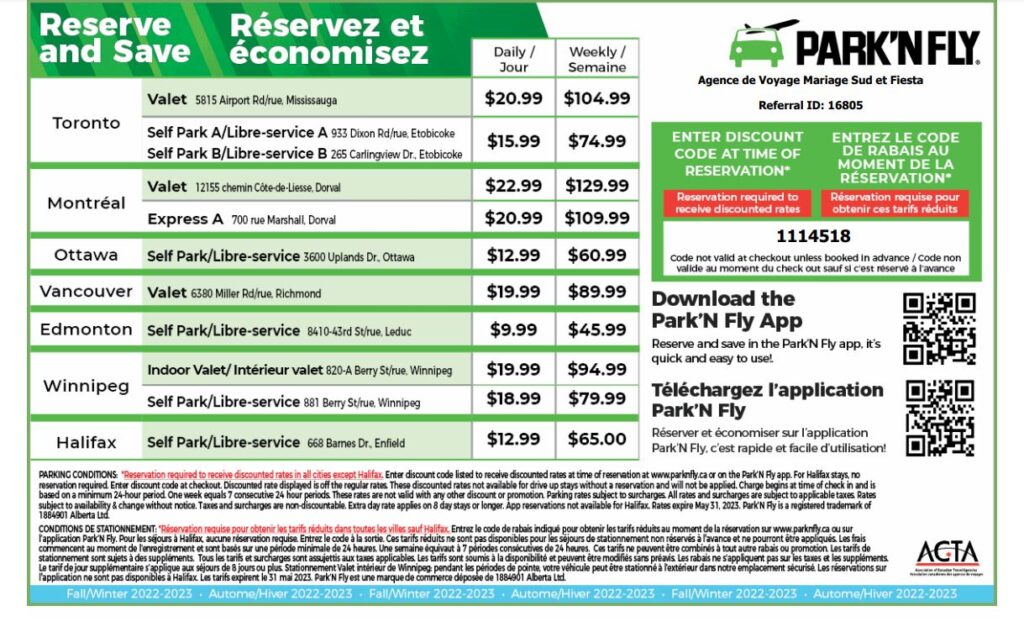 Park and fly discount coupon Airport parking park n fly Montreal Canada